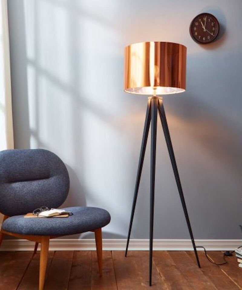 Tripod Floor Lamp With Circular Shade in Copper - Image 2