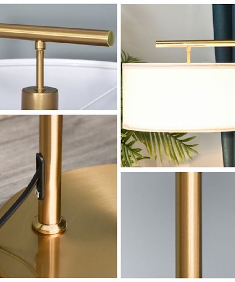 Minimal Gold Floor Lamp - Linen Lampshade - Image 4