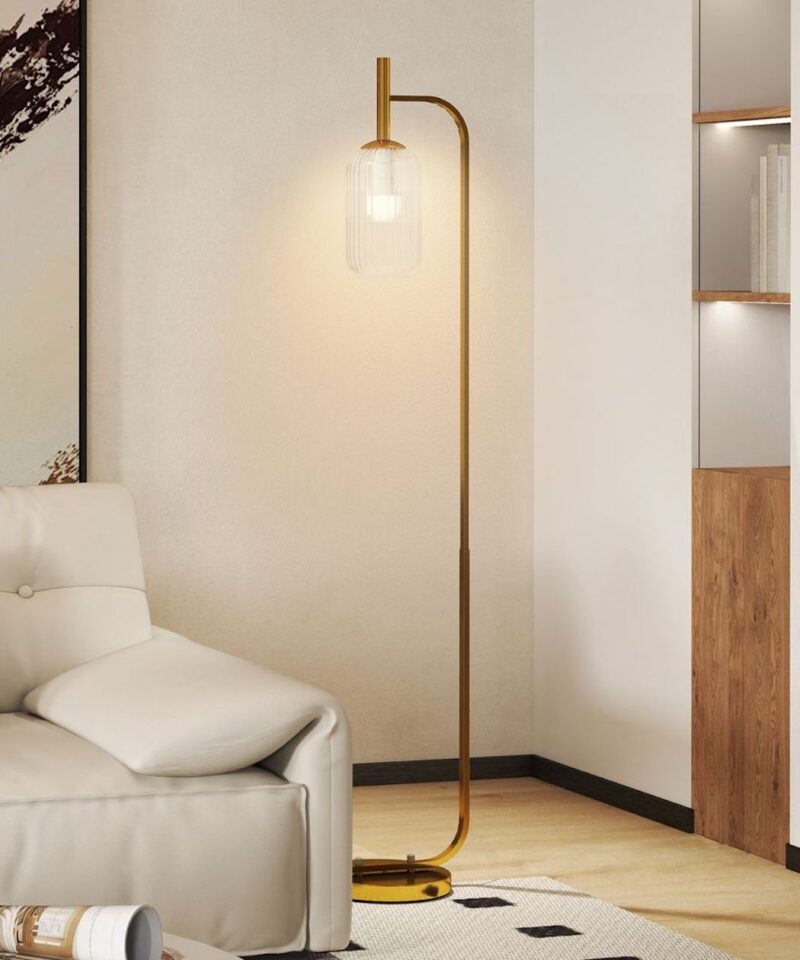 Minimal Gold Floor Lamp - Glass Lampshade - Image 2