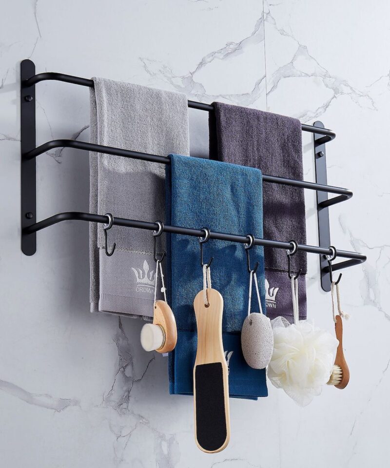 Large Stainless Steel Tiered Towel Rack - Black