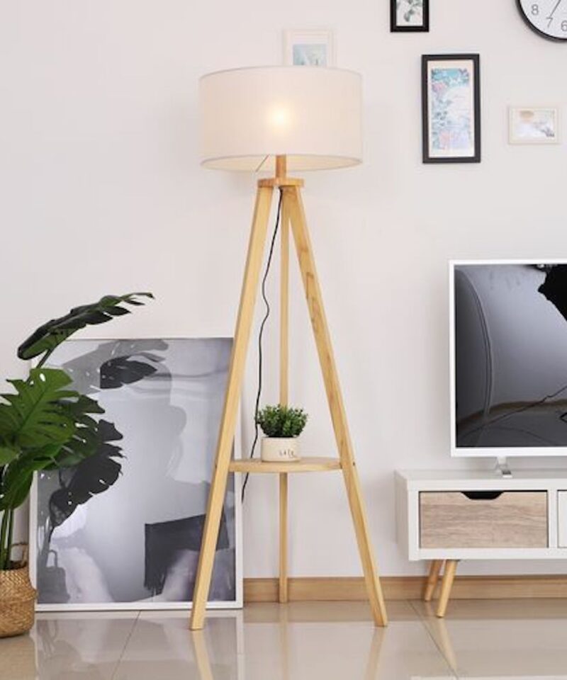 Tripod Floor Lamp With Circular Shade in Cream - Image 3