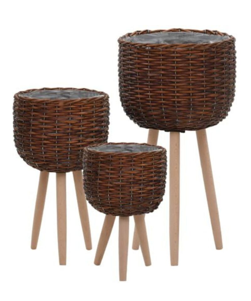 Three Piece Wicker Planter Set