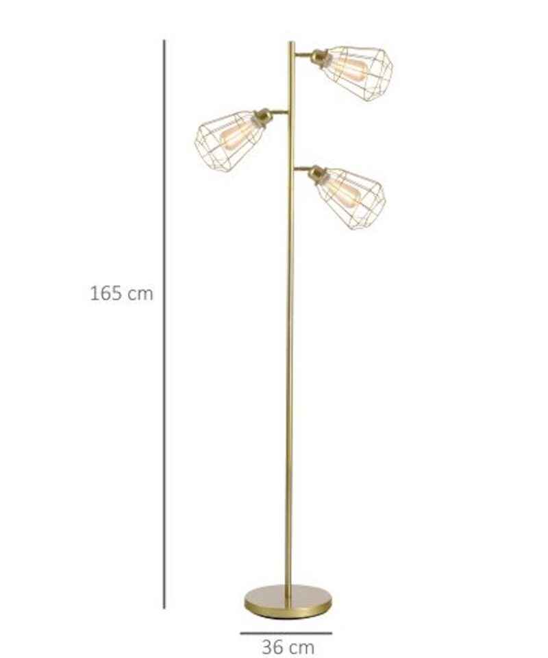 Steel Tri-Head Floor Lamp in Gold - Image 2