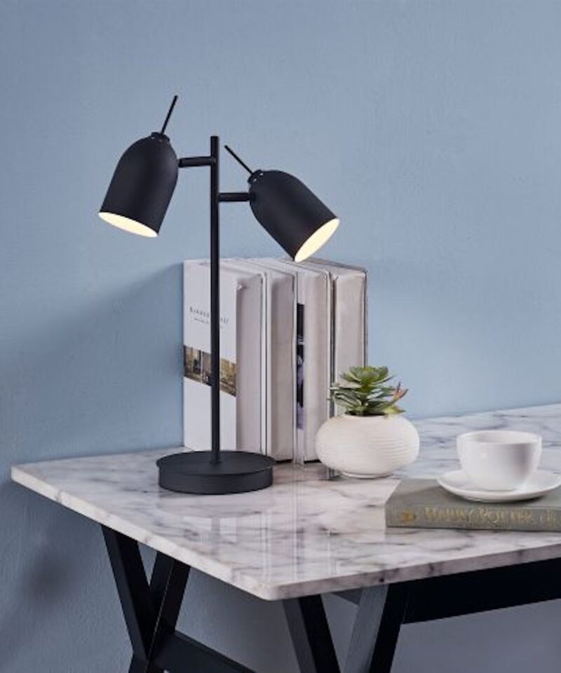 Dual Spotlight Metal Desk Lamp in Black