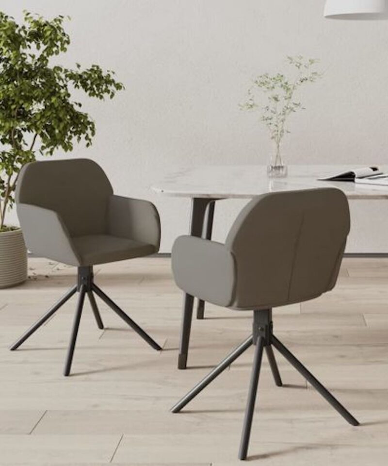 Grey Velvet Swivel Dining Chairs - Set of Two