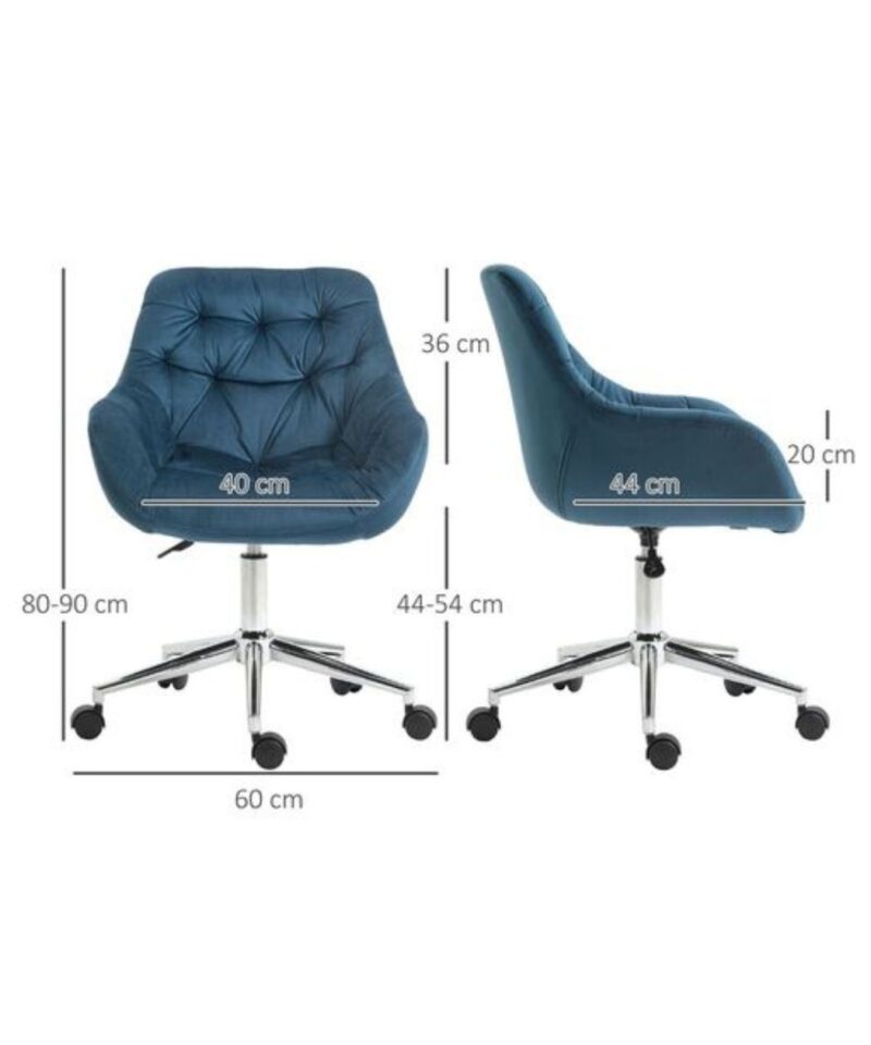 Velvet-Feel Home Office Chair In Blue - Image 3