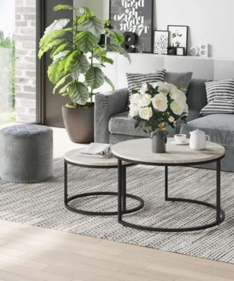 Nesting Coffee Table Set In White & Black