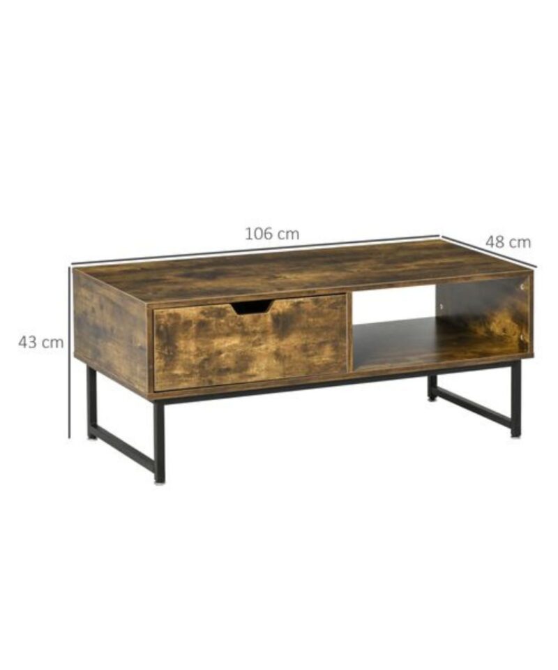 Dark Brown Rustic Coffee Table With Drawer - Image 4