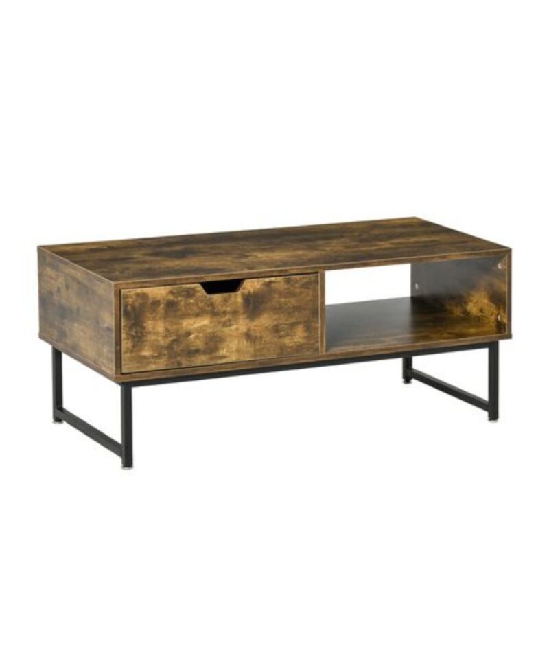 Dark Brown Rustic Coffee Table With Drawer - Image 3