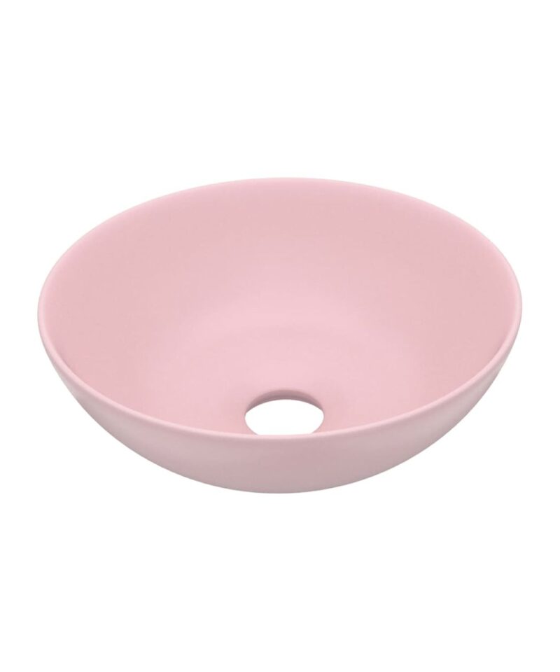 Round Ceramic Sink - Matt Pink - Image 4