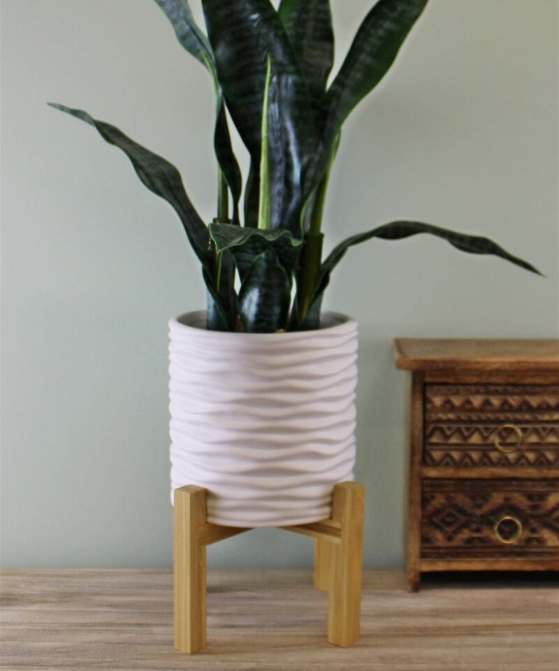 Textured Stoneware Planter On Stand - Image 3