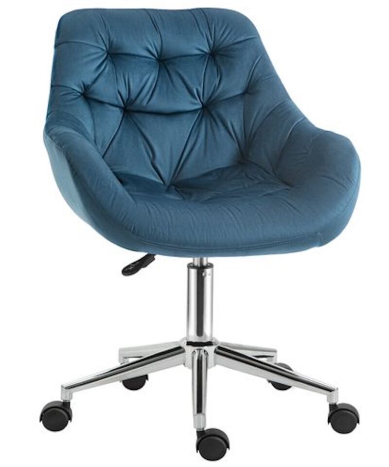 Velvet-Feel Home Office Chair In Blue - Image 2