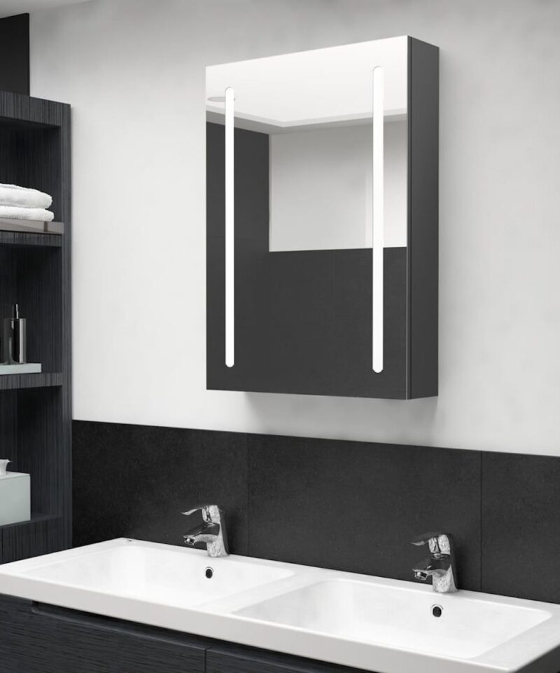 LED Bathroom Mirror Cabinet - Vertical Lights (Grey)