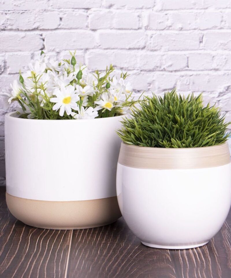 Ceramic Planter Set Of Two - White