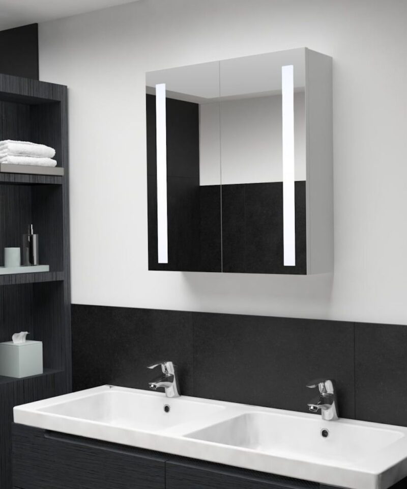 LED Bathroom Mirror Cabinet With Double Doors - Vertical Lights