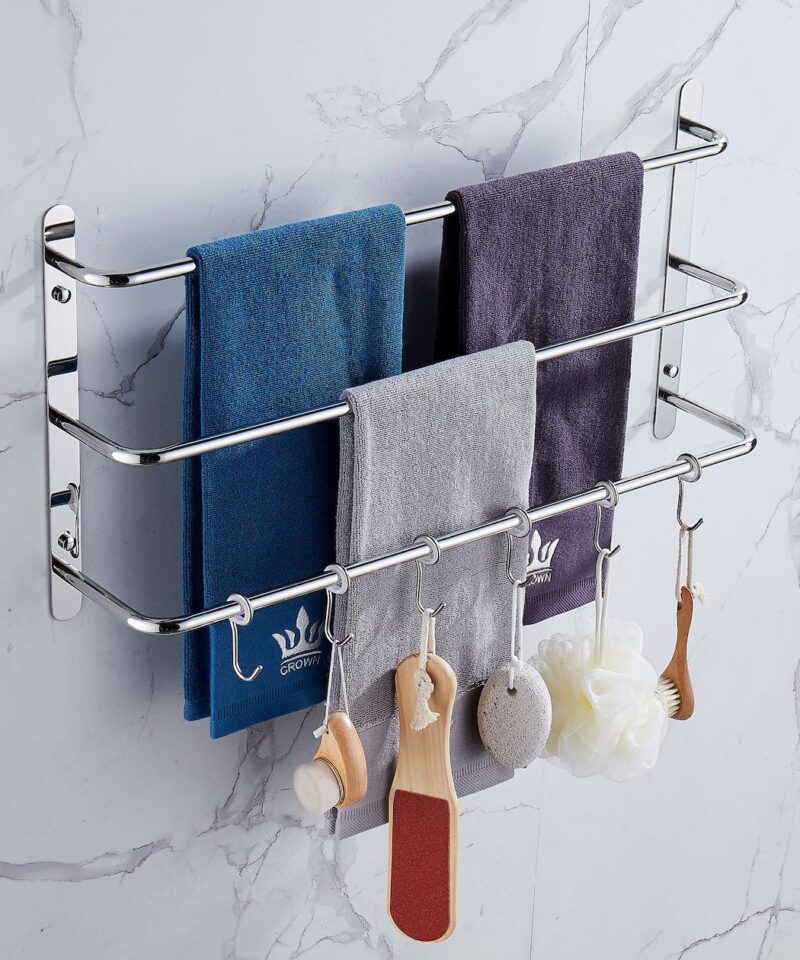 Large Stainless Steel Tiered Towel Rack - Silver