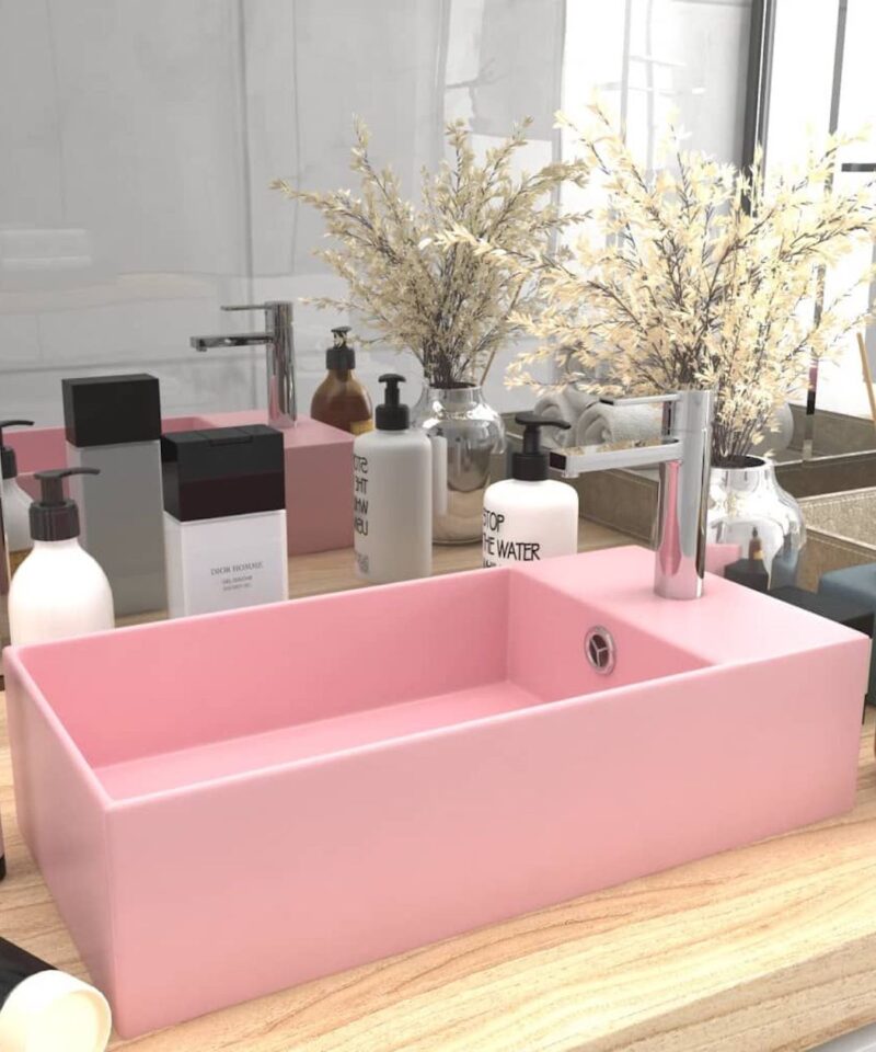 Ceramic Bathroom Sink - Matt Pink