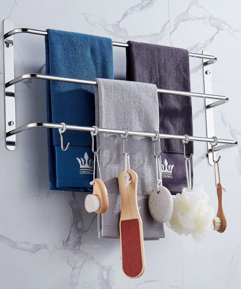 Large Stainless Steel Tiered Towel Rack - Silver - Image 3