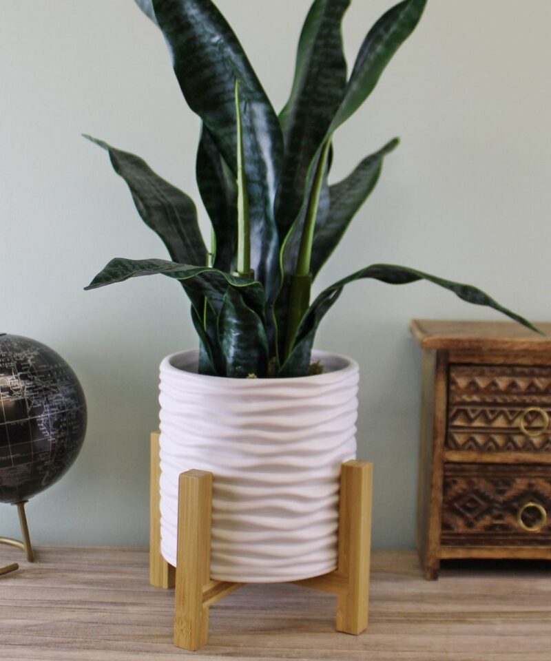 Textured Stoneware Planter On Stand