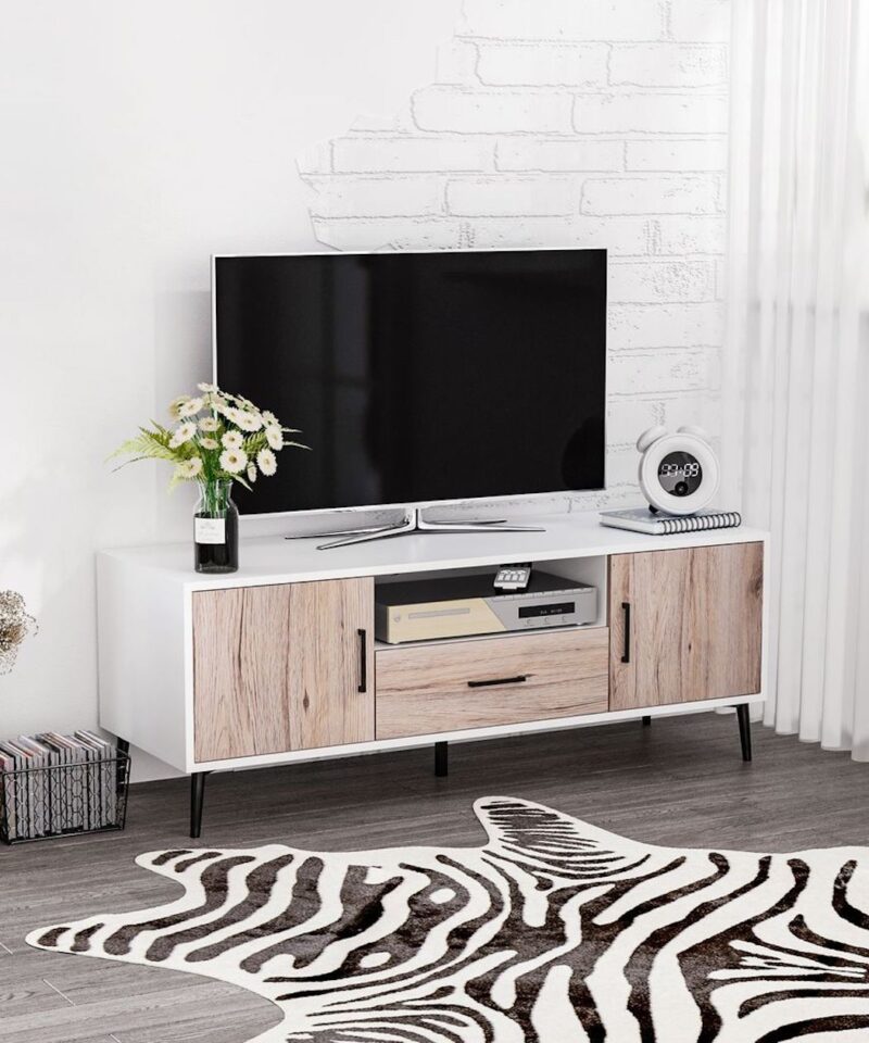 Two Tone White TV Stand With Storage