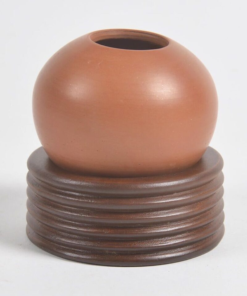 Ribbed Wooden & Terracotta Spherical Planter - Image 2