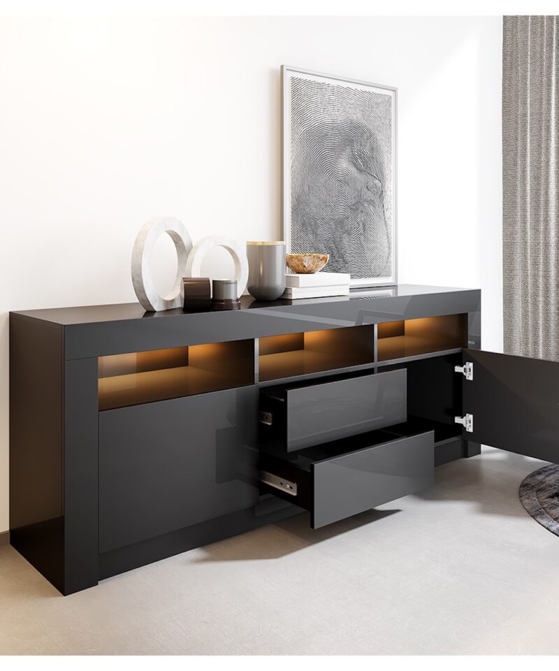 All Black TV Stand With Front LED Lighting - Image 3