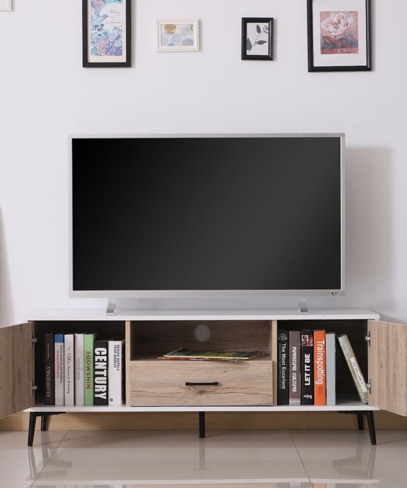 Two Tone White TV Stand With Storage - Image 2