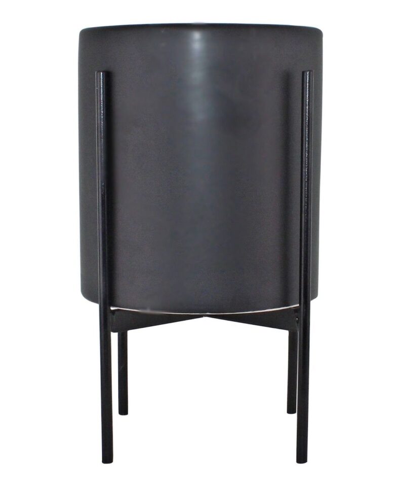 Black Ceramic Planter With Metal Stand - Image 4