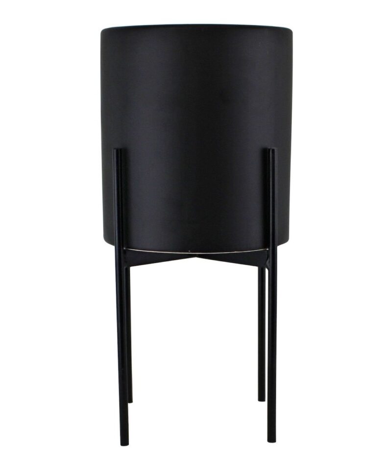 Black Ceramic Planter With Metal Stand - Image 3