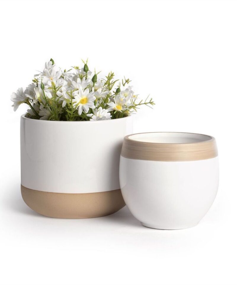 Ceramic Planter Set Of Two - White - Image 2