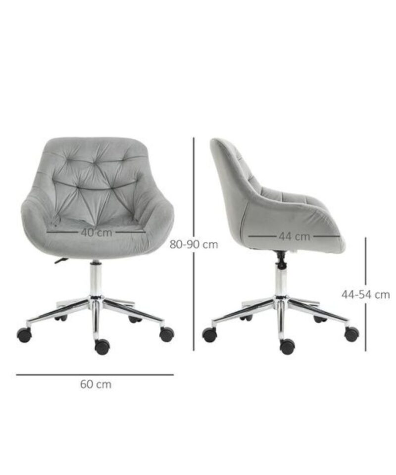 Velvet-Feel Home Office Chair In Grey - Image 3