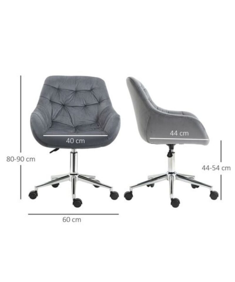 Velvet-Feel Home Office Chair In Dark Grey - Image 3