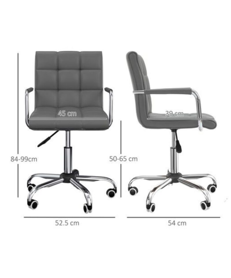 Grey Swivel Office Chair - PU Leather - Image 3