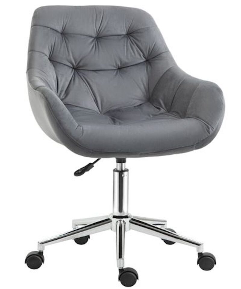 Velvet-Feel Home Office Chair In Dark Grey - Image 2