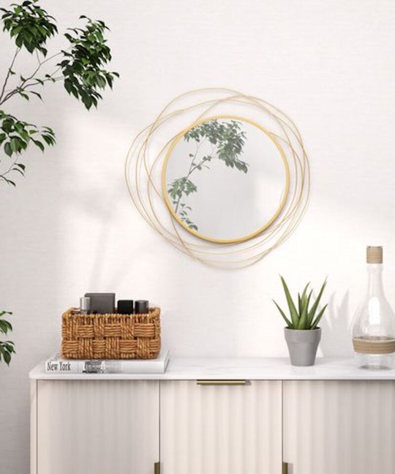 Metal Wall Art Mirror in Gold