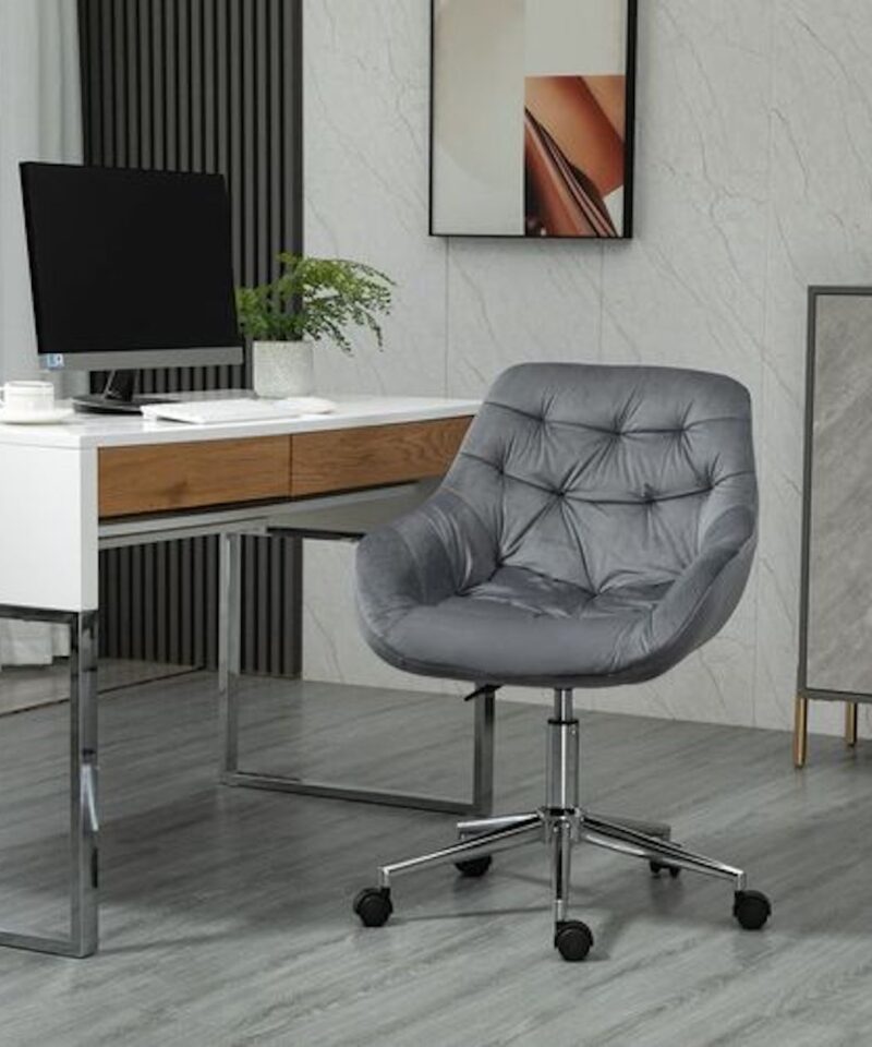 Velvet-Feel Home Office Chair In Dark Grey