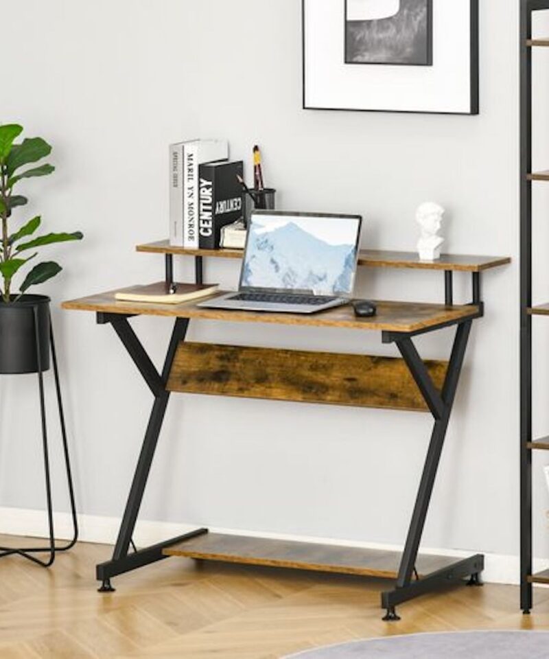 Compact Computer Desk With Monitor Shelf