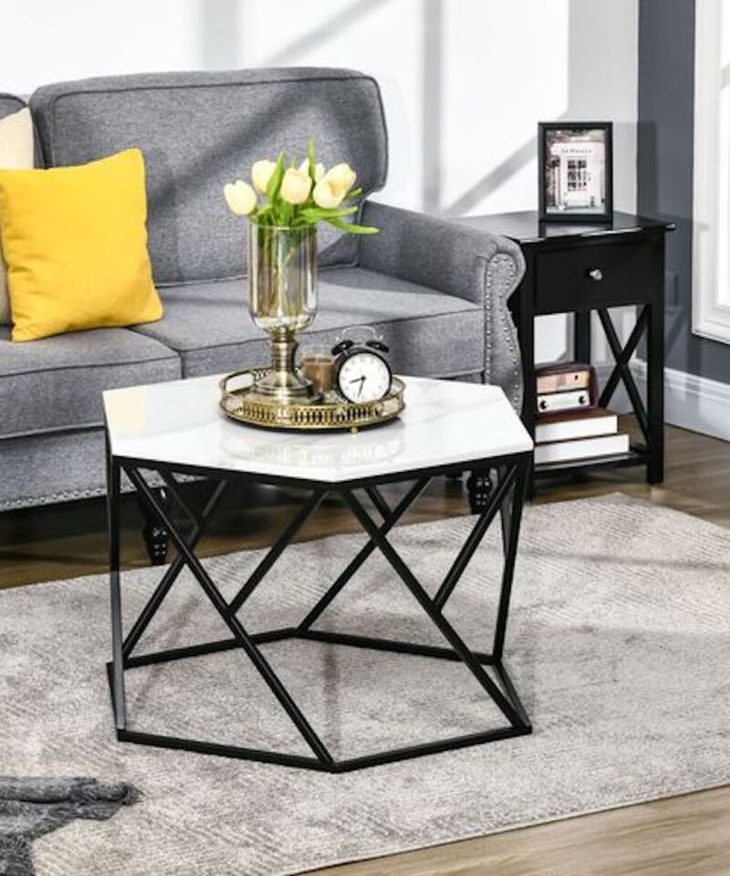 Hexagon Coffee Table In White Marble