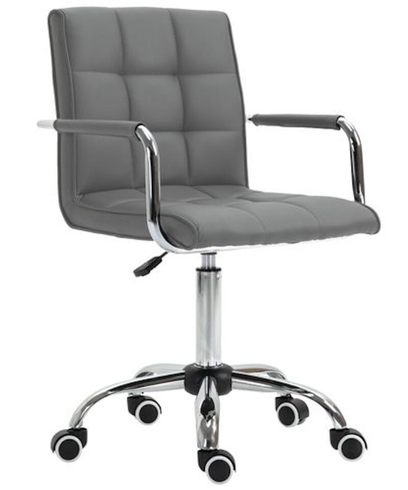 Grey Swivel Office Chair - PU Leather - Image 2