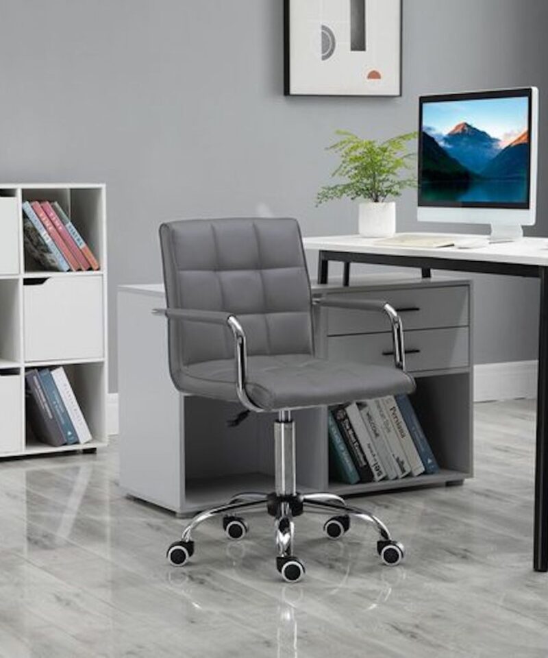 Grey Swivel Office Chair - PU Leather