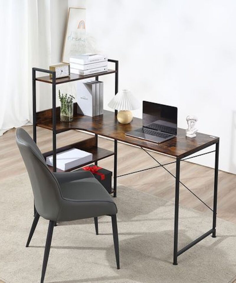 Retro Shelved Home Office Desk In Brown