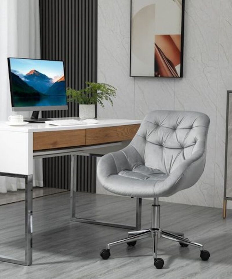 Velvet-Feel Home Office Chair In Grey