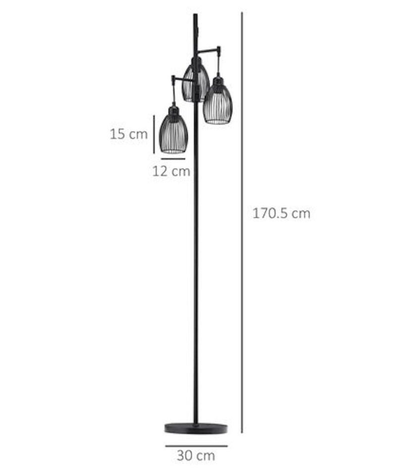 Glass Tri-Head Floor Lamp in Black - Image 3