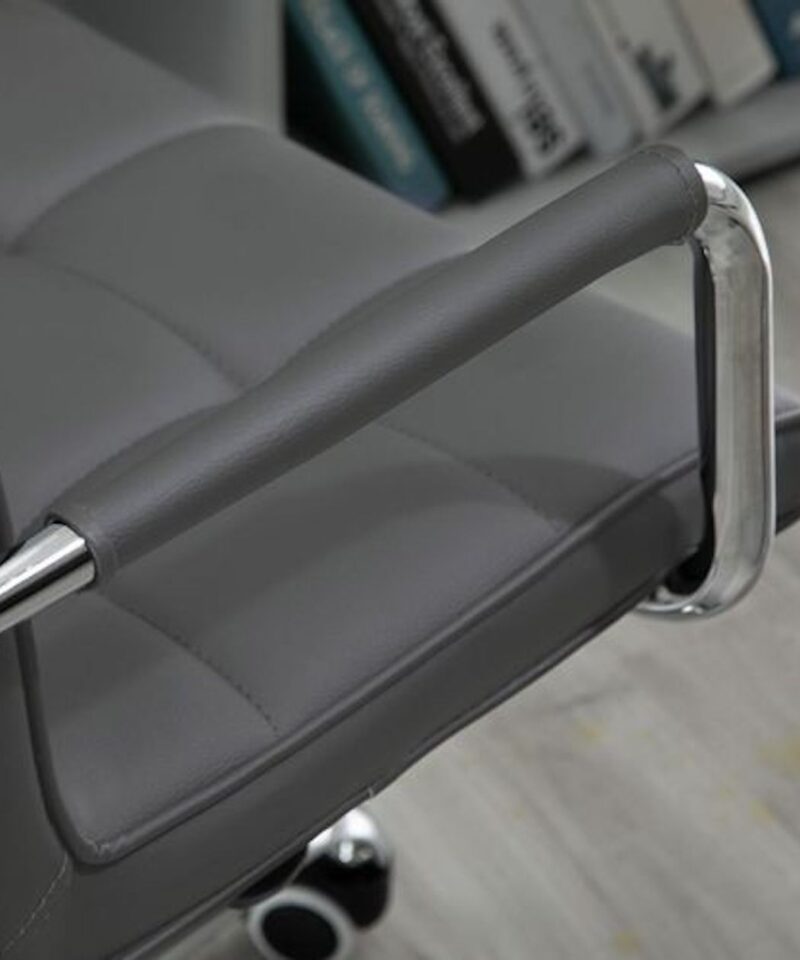 Grey Swivel Office Chair - PU Leather - Image 4