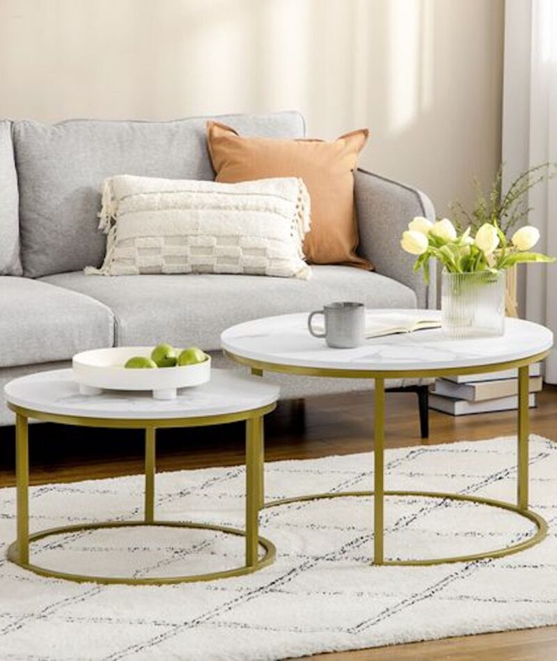 Nesting Coffee Table Set In White & Gold