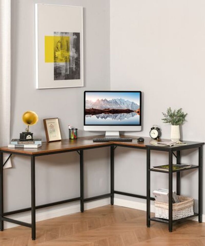 L-Shape Home Office Desk With Adjustable Shelf