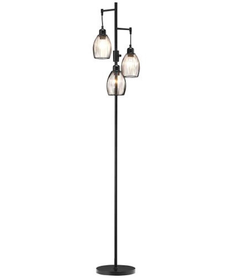 Glass Tri-Head Floor Lamp in Black