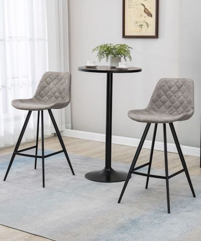 Vintage Style Bucket Bar Stools In Steel Grey
