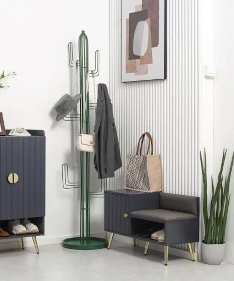 Entryway Shoe Cabinet And Seating Unit In Grey